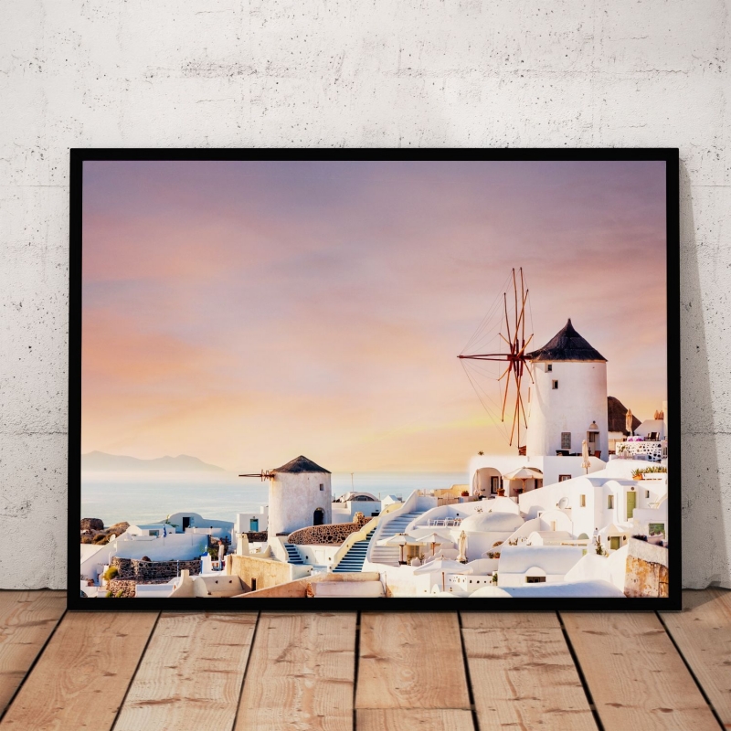 Постер "Santorini Oia village" Черный, Белый, Дерево A4 [21×30] , A3 [30x40], A2 [40x60], A1 [60x80]